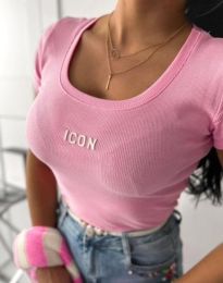 Дамска тениска с надпис "ICON" в розово - код 5668