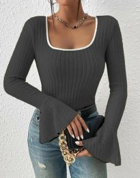 Дамска блуза с ефектни ръкави в сиво - код 31051
