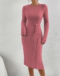 Дамска рокля с цепка в цвят пепел от рози - код 330950