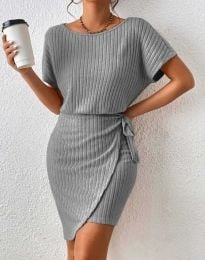 Атрактивна дамска рокля с къс ръкав в сиво - код 81011