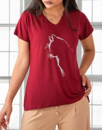 Атрактивна дамска тениска в цвят бордо - код 5316