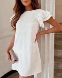 Дамска рокля в бяло с къдрички - код 9703