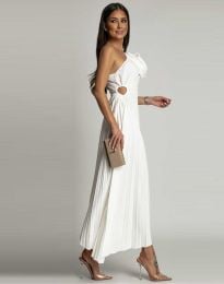 Атрактивна дълга дамска рокля с розичка в бяло - код 92200