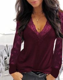 Дамска блуза с дантела във виненочервено - код 80077