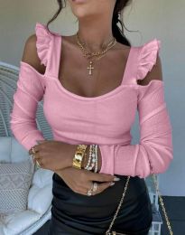 Дамска блуза с къдрички в розово - код 6304