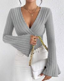 Дамска блуза с атрактивни ръкави в светлосиво - код 169330