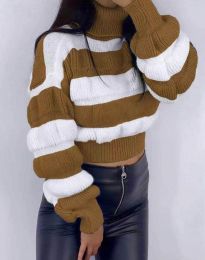 Дамски къс пуловер в кафяво - код 9803