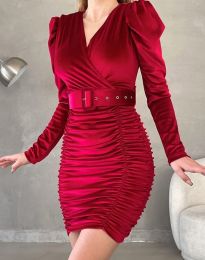 Елегантна дамска рокля с колан в червено - код 82015