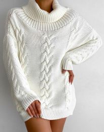 Дълъг дамски пуловер в бяло - код 10966