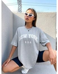 Дамска тениска с надпис "NEW YORK U.S.A" в сиво - код 0012017