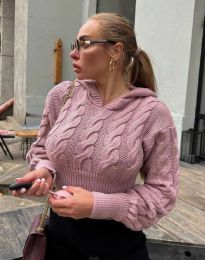 Къс дамски пуловер в цвят пудра - код 5560