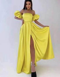 Дълга елегантна рокля в жълто - код 6976
