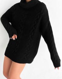 Дълъг дамски пуловер в черно - код 10966