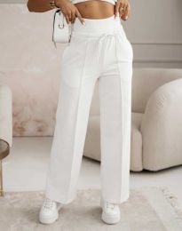 Моден дамски панталон с висока талия в бяло - код 75203