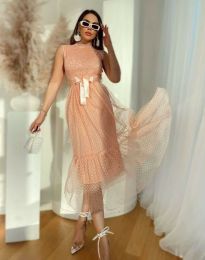 Елегантна дамска рокля в цвят праскова - код 990564