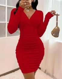 Елегантна рокля в червено с набран ефект - код 11332