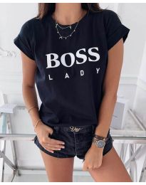 Черна дамска тениска с принт "BOSS LADY" - код 3583