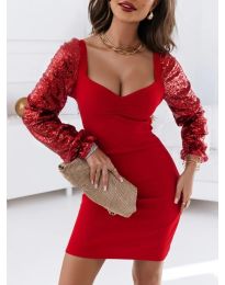 Дамска рокля с ефектни ръкави в червено - код 126888