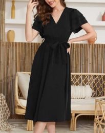 Дамска рокля с V-образно деколте в черно - код 830002