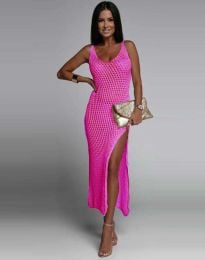Плажна плетена рокля в цвят циклама с цепка - код 75200