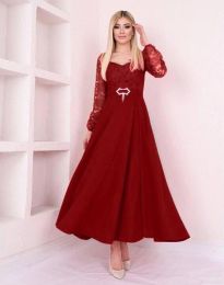 Дълга дамска рокля с дантела в цвят бордо - код 22833