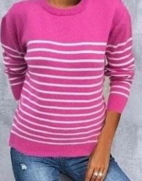 Атрактивен дамски пуловер на райе в розово - код 75054