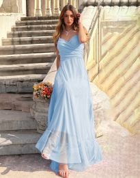 Елегантна дълга дамска рокля в светлосиньо - код 20016