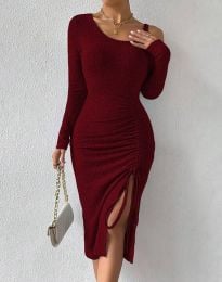 Ефектна дамска рокля в цвят бордо - код 32899