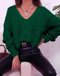 Плетен дамски пуловер в тъмнозелено - код 0127