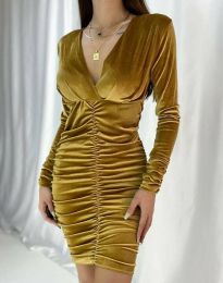 Вталена дамска рокля в цвят горчица - код 582011