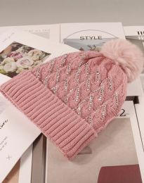 Дамска плетена шапка с пухче в розово - код H3688