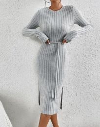 Дамска рокля с цепка в сиво - код 33095