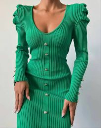 Елегантна дамска рокля с копчета в зелено - код 5297
