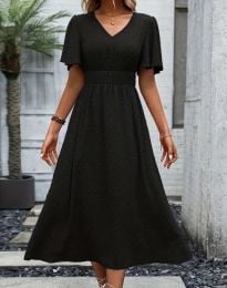 Разкроена дамска рокля с V-образно деколте в черно - код 72109