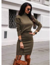 Комплект от пола и блуза в маслено зелено - код 11507