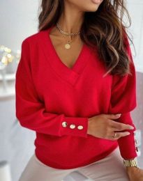 Атрактивна дамска блуза с копчета на ръкавите в червено - код 08700