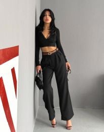 Елегантен дамски панталон с колан в черно - код 24043