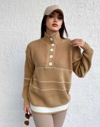 Ефектен дамски пуловер в бежово - код 12026