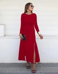 Разкроена дълга рокля в червено - код 80042