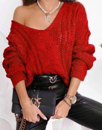 Плетен дамски пуловер в червено - код 0127