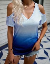 Дамска блуза с преливащ ефект в синьо - код 87011