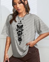 Дамска тениска с ефектен принт в сиво - код 0012014