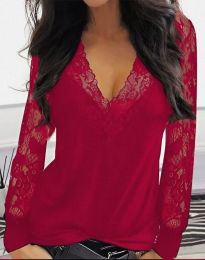 Дамска блуза с дантела в червено - код 80077