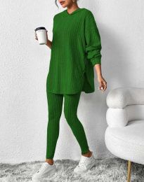 Ежедневен дамски комлект с блуза с качулка в зелено - код 33573