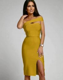 Атрактивна дамска рокля в цвят горчица - код 9856