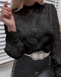 Елегантна дамска риза с дантела в черно - код 82569