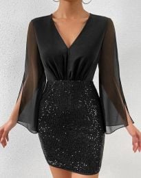 Елегантна къса дамска рокля в черно - код 55030