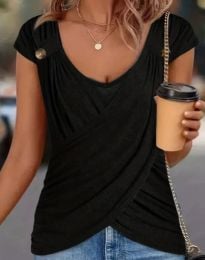 Дамска блуза в черно с ефектно деколте - код 87003