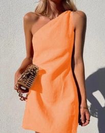 Атрактивна дамска къса рокля с един ръкав в оранжево - код 21799