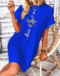 Атрактивна дамска рокля с принт пеперуди в синьо - код 3462